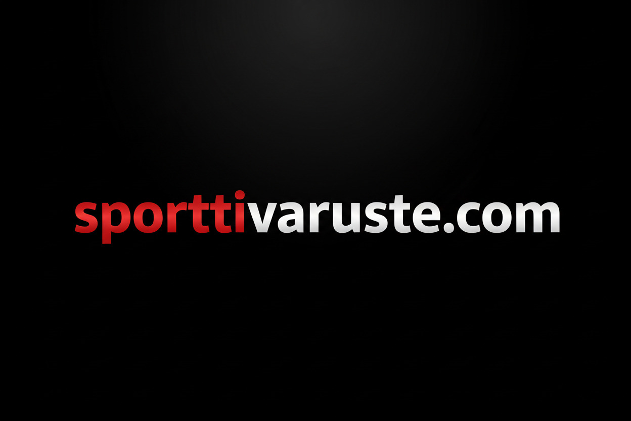 Tee kuva mikä on pystysuuntainen ja leveä eli näyttää hyvältä niin puhelimella kuin tietokoneella. Keskellä pitää lukea sporttivaruste.com hienolla fontilla. Väreinä punaista ja valkoista. Tausta musta